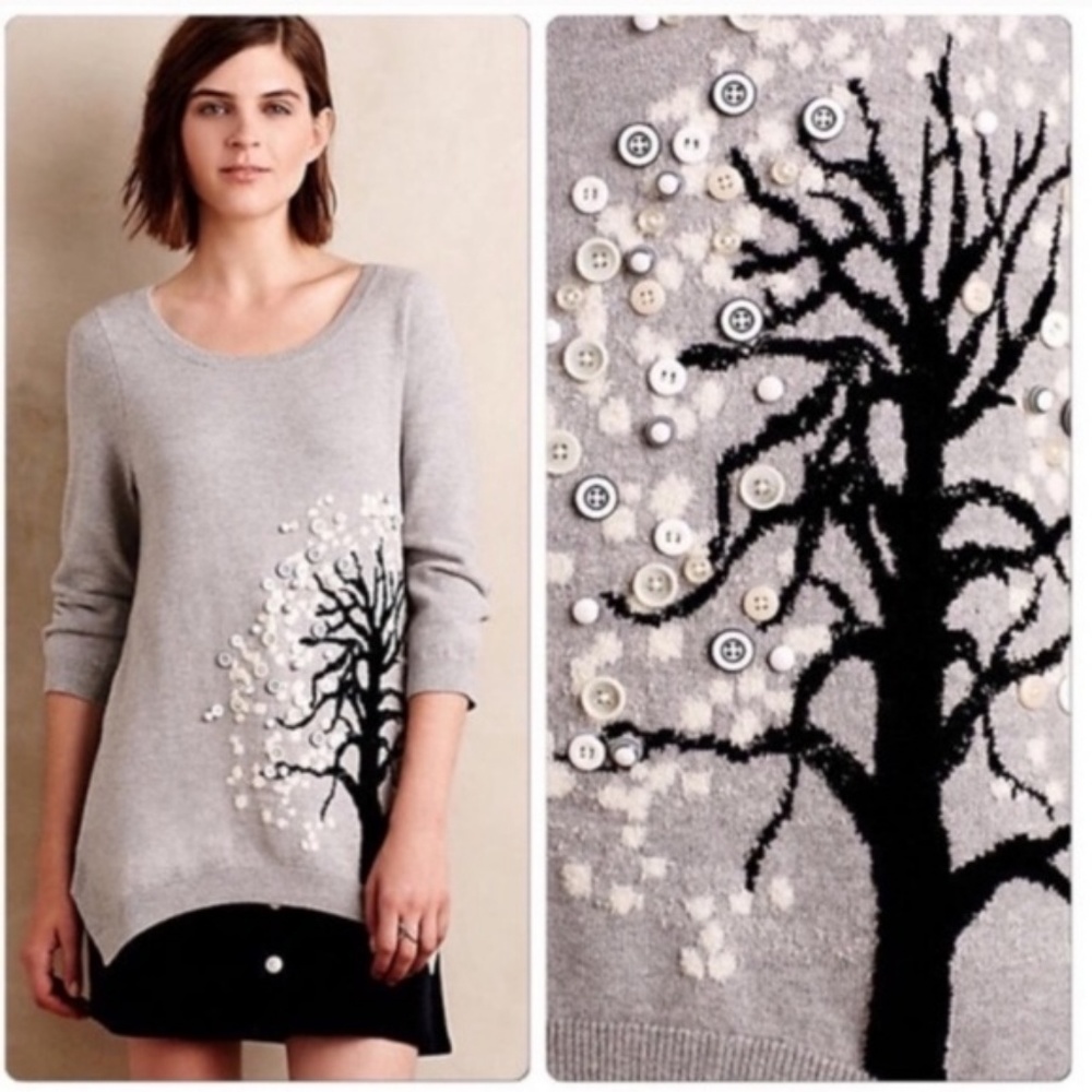 Anthro Monogram Button Tree Sweater - image 1